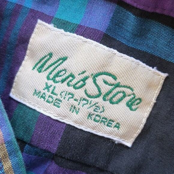 Vintage Sears Western Shirt Mens XL 17 Blue Purple Black Plaid Short Sleeve - Picture 5 of 8